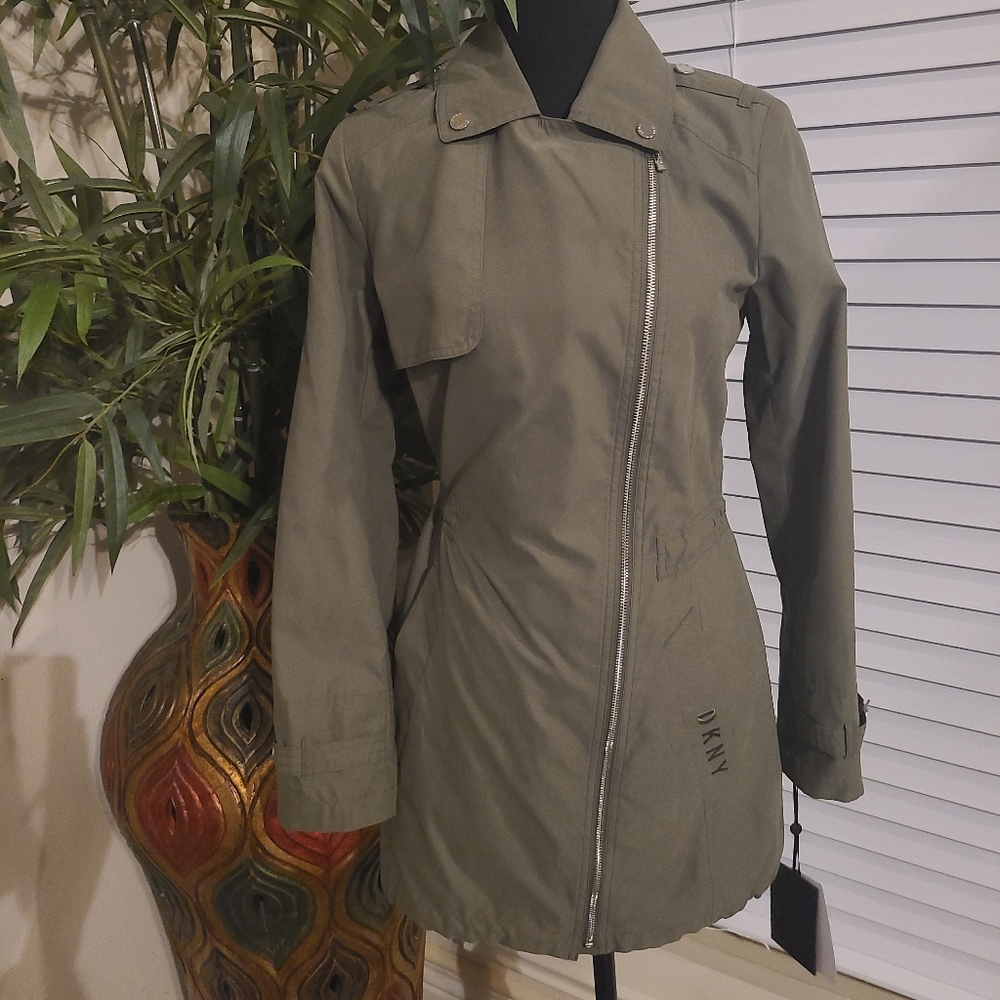 DKNY Trench Coat, Olive, Size Xsmall - Picture 8 of 13